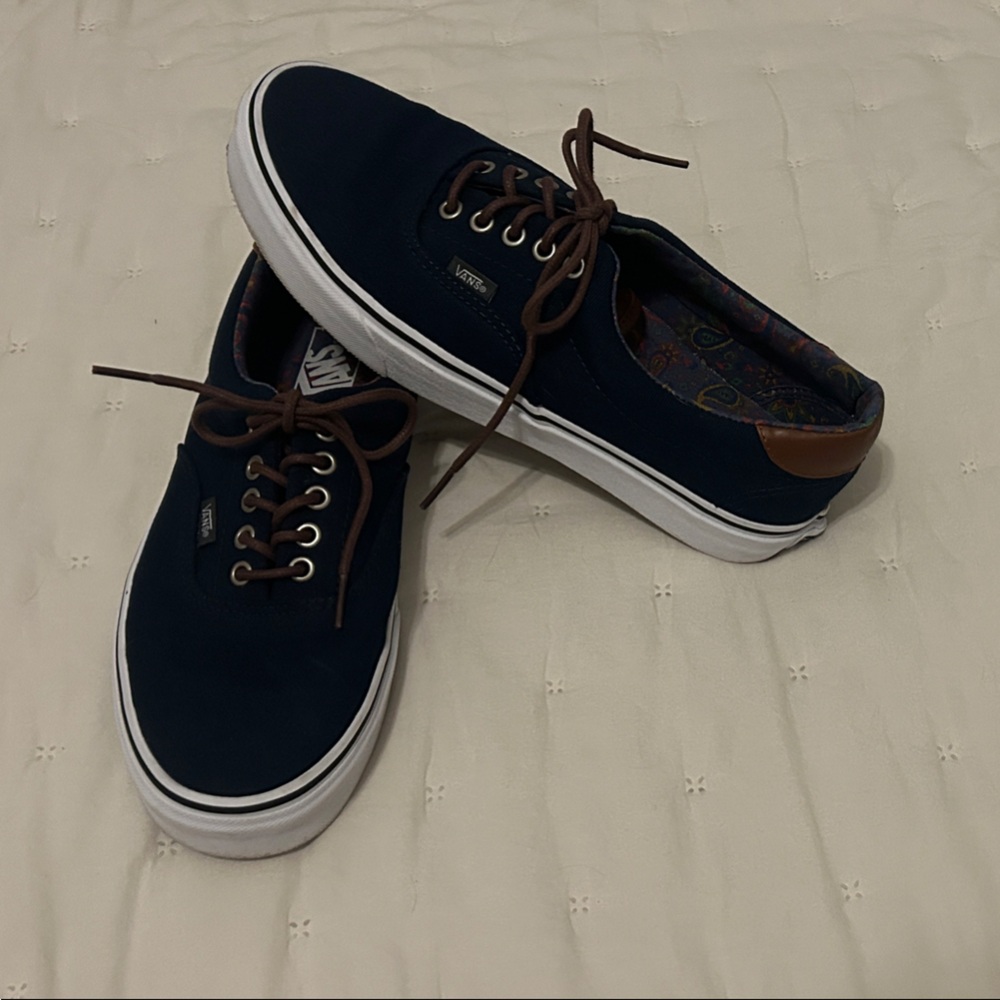 Vans Men's Dark Blue and Brown leather Sneakers